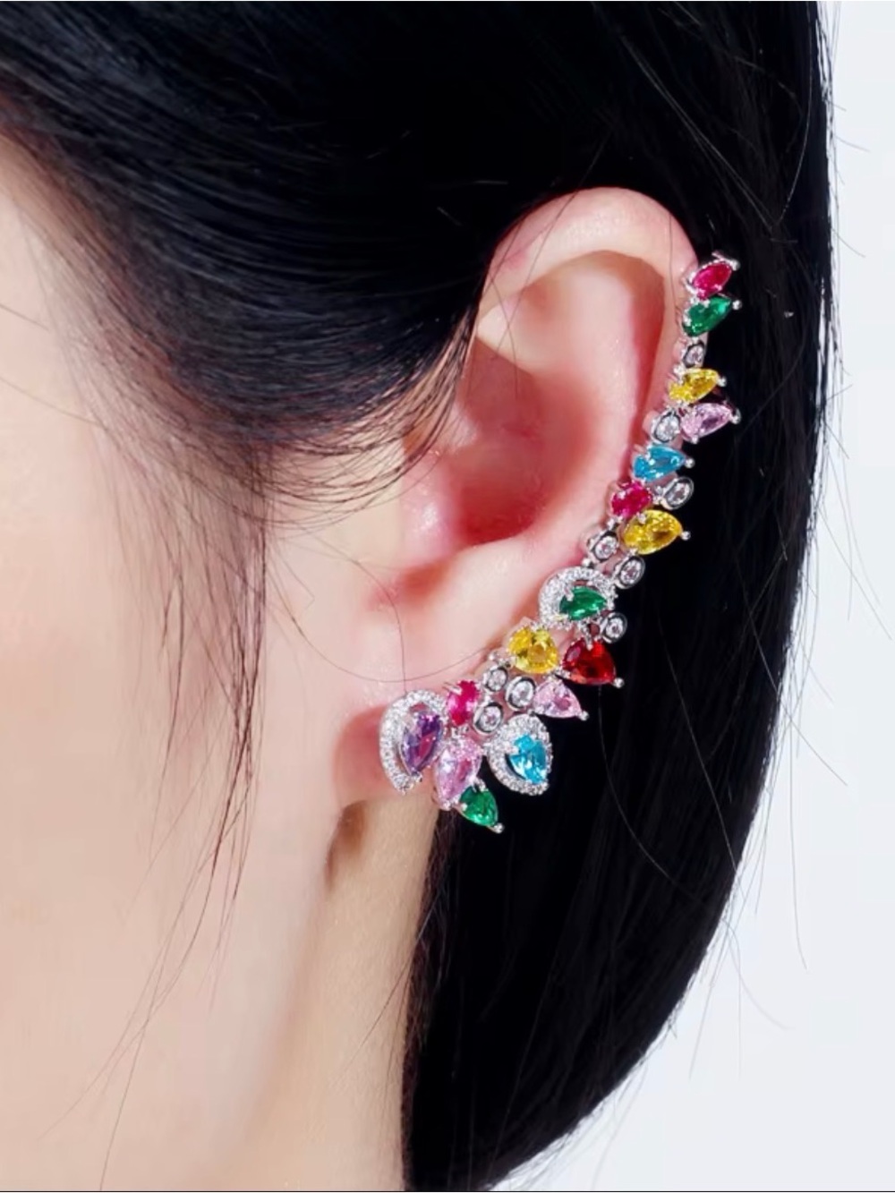 Multicolor Crystal Ear Cuff - Women's Jewelry